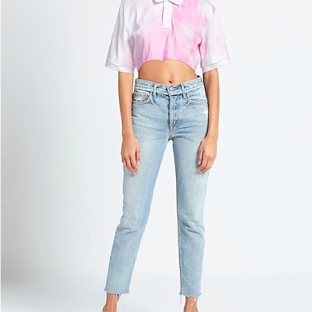 Philosophy di Lorenzo Serafini Pink White Tie Dye Short Sleeve Crop Top Size M